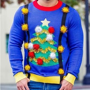 TIPSY ELVES Men's Ugly Christmas Tree Sweater with Suspenders Size L